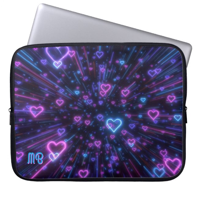 Glowing Neon Heart Galaxy Cosmic Love Burst Laptopschutzhülle (Vorderseite)