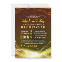 GLOWING NEON STARS Bat Mitzvah Einladung GOLD