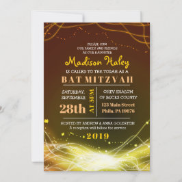 GLOWING NEON STARS Bat Mitzvah Einladung GOLD