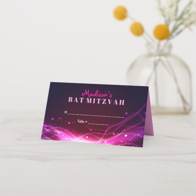 GLOWING NEON STARS Bat Mitzvah Sitzplatz Escort Platzkarte (Vorderseite)