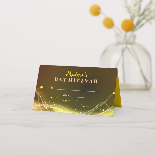 GLOWING NEON STARS Bat Mitzvah Sitzplatz Escort Platzkarte (Vorderseite)
