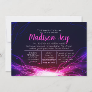 GLOWING NEON STARTET Jüdische Namensgebung für Kin Einladung