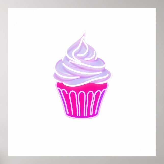Glowing Neon Style Cupcake Illustration Poster (Vorne)