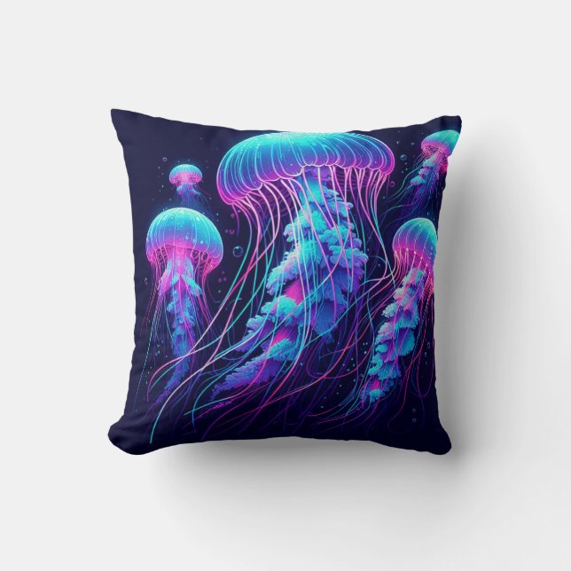 Glowing Ocean: Jellyfish Inspired Throw Pillows Kissen (Vorderseite)