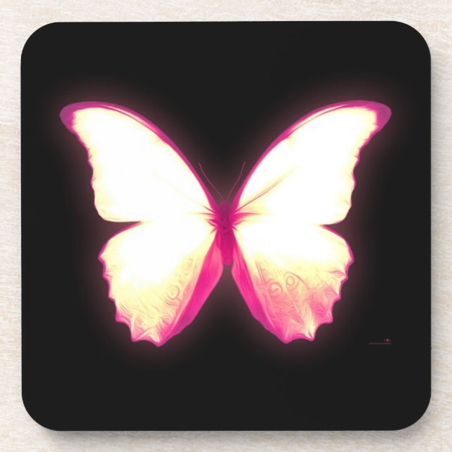 Glowing Pink Butterfly Coasters Getränkeuntersetzer (Vorderseite)