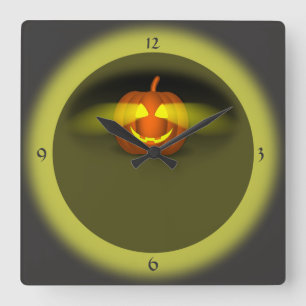 Glowing Pumpkin Quadratische Wanduhr