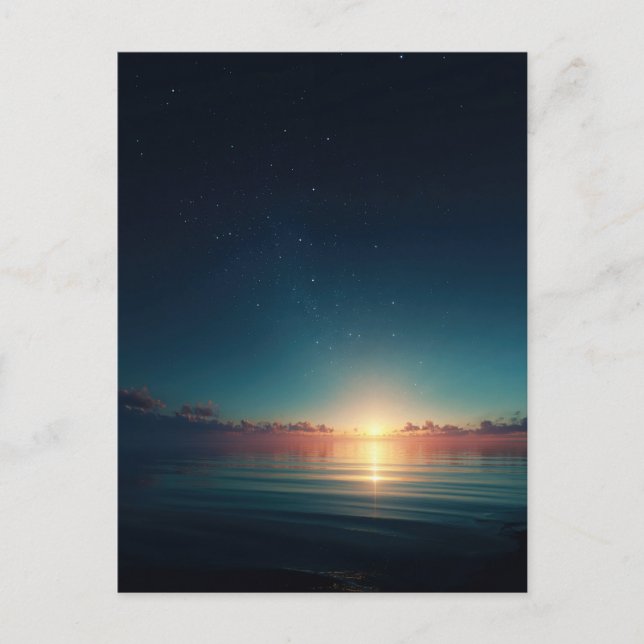 Glowing Starry Night Ocean Sunrise Postkarte (Vorderseite)