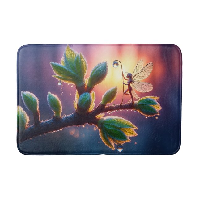 Glowing sunrise background with winged creature badematte (Vorderseite)
