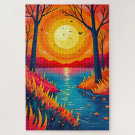 Glowing Sunset River Vibrant Nature Painting