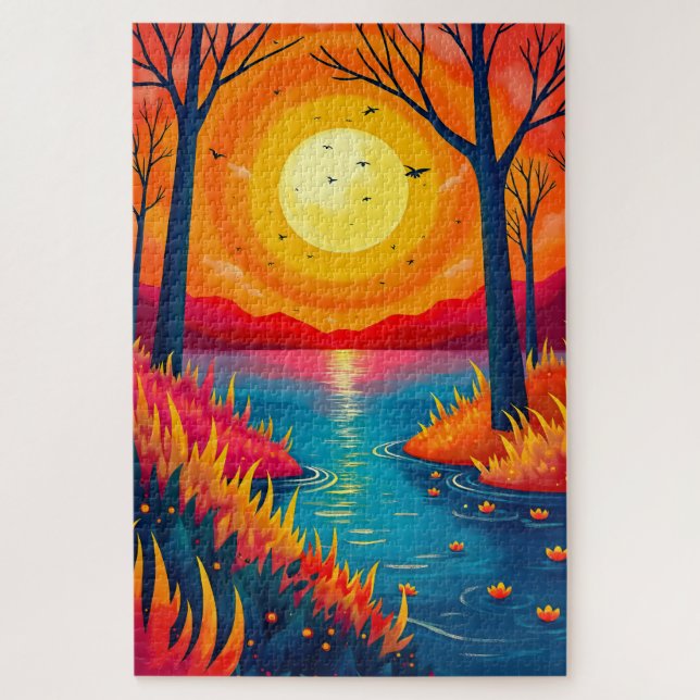 Glowing Sunset River Vibrant Nature Painting (Vertikal)