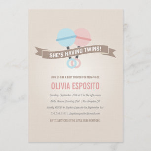 GLOWING WITH TWINS  INVITATIONS DE DOUCHE BÉBÉ