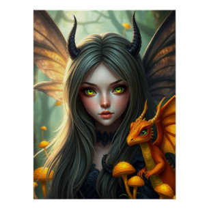 Glows Dragon Fairy Art Poster
