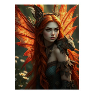 Glows Dragon Fairy Art Poster
