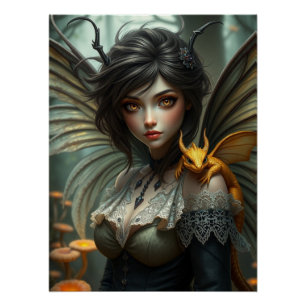 Glows Dragon Fairy Art Poster