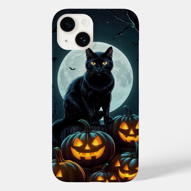 Glows-Eyes Cat on Pumpkins Case-Mate iPhone 14 Hülle (Rückseite)