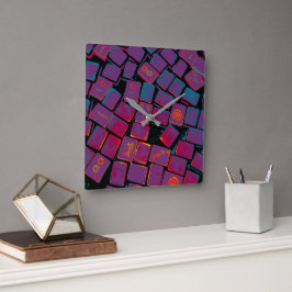 Glows Mah Jongg Tiles Wall Clock Quadratische Wanduhr
