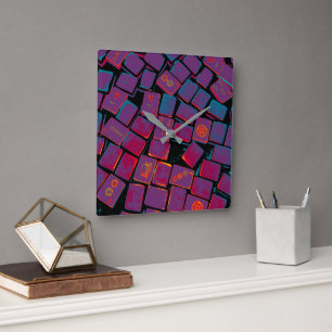 Glows Mah Jongg Tiles Wall Clock Quadratische Wanduhr