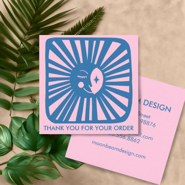Glows Moon Charming Blue Pink Order Vielen Dank Quadratische Visitenkarte (Sweet moon design on these custom thank you business cards. )