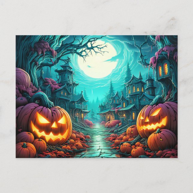 Glows Nefarious Happy Halloween Pumpkins Postkarte (Vorderseite)