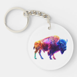 Glows Neon Bison - Futuristische Kunst, Dichtung u Schlüsselanhänger