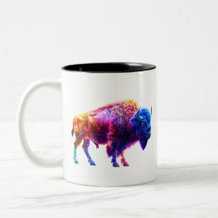 Glows Neon Bison - Futuristische Kunst, Dichtung u Zweifarbige Tasse