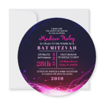 GLOWWING NEON STARS FUSCHIA Bat mitzvah Invitation