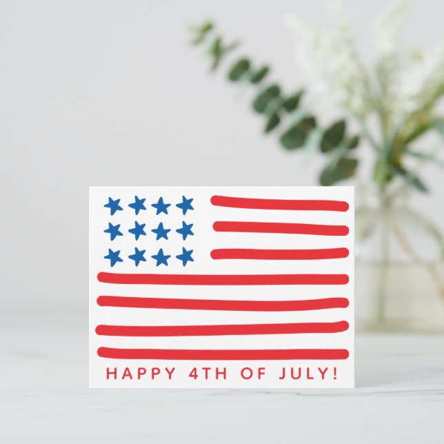 Glück 4. Juli | Amerikanische Flagge mit Handzeich Postkarte (Stehend Vorderseite)