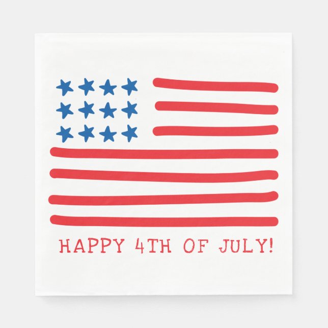 Glück 4. Juli | Amerikanische Flagge mit Handzeich Serviette (Vorderseite)