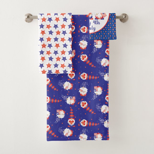 Glück 4. Juli Gnomes Red White Blue Badhandtuch Set (Insitu)
