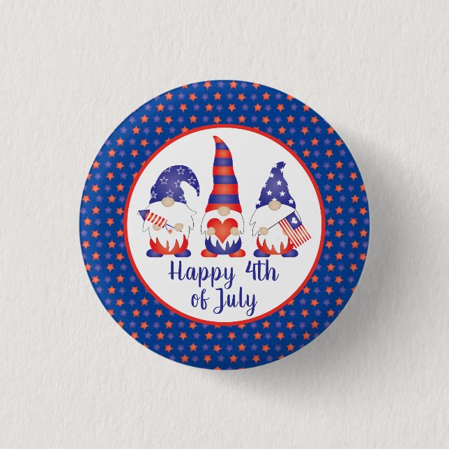 Glück 4. Juli Gnomes Red White Blue Button (Vorderseite)
