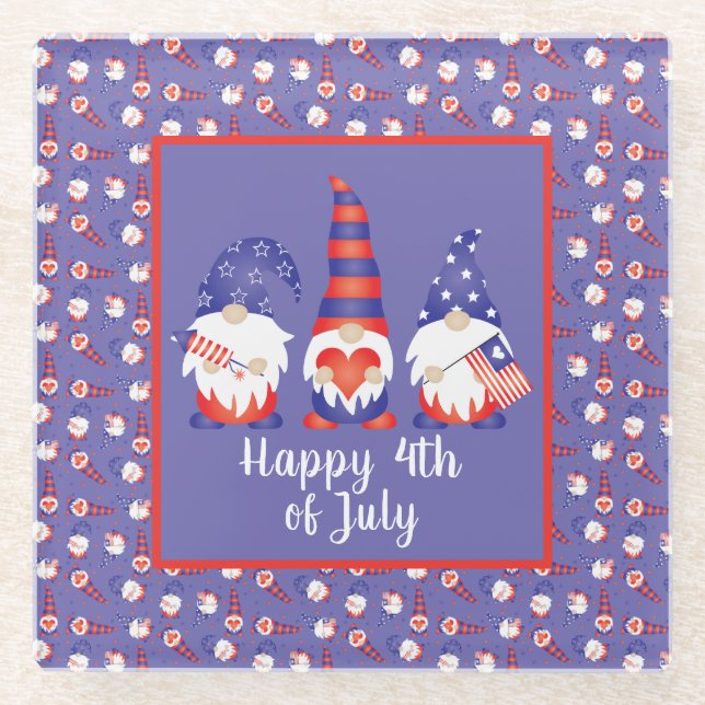 Glück 4. Juli Gnomes Red White Blue Glasuntersetzer (Vorderseite)