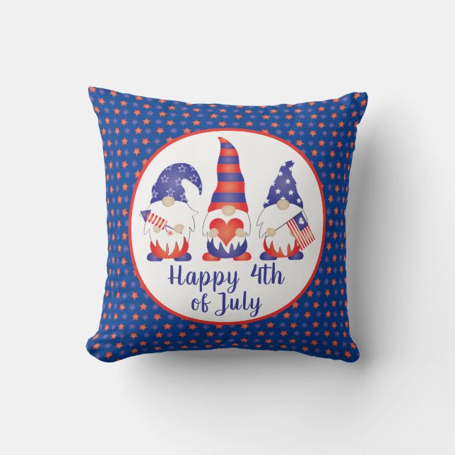 Glück 4. Juli Gnomes Red White Blue Kissen (Vorderseite)