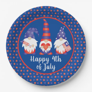 Glück 4. Juli Gnomes Red White Blue Pappteller
