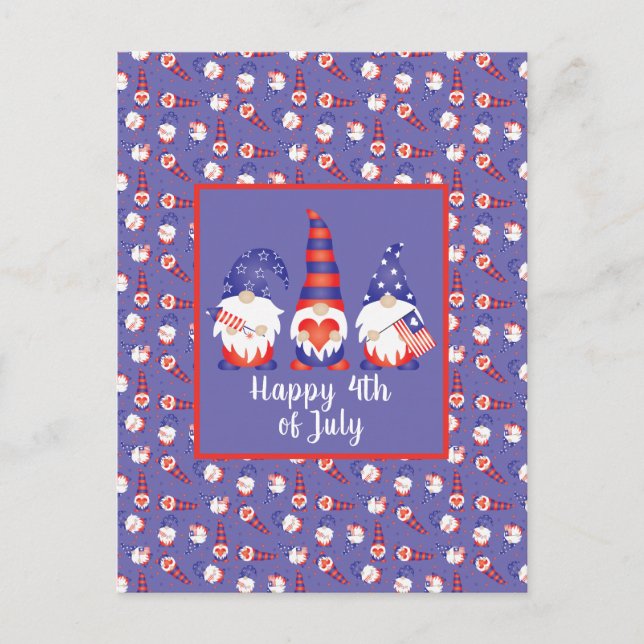 Glück 4. Juli Gnomes Red White Blue Postkarte (Vorderseite)