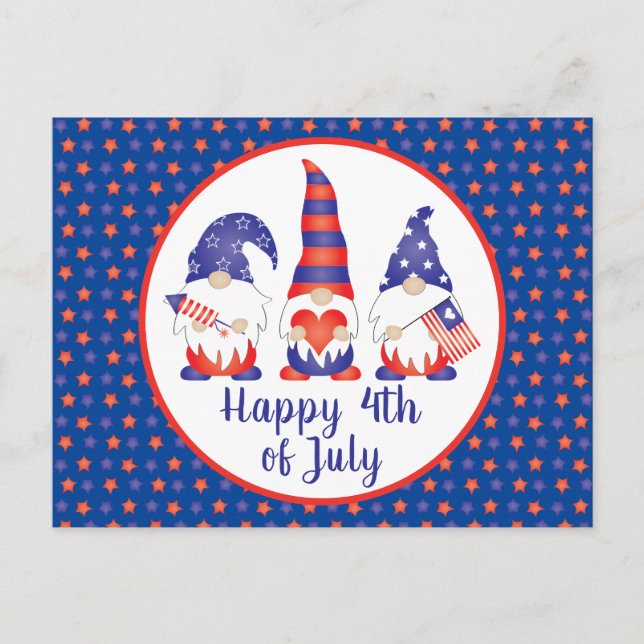 Glück 4. Juli Gnomes Red White Blue Postkarte (Vorderseite)