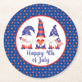 Glück 4. Juli Gnomes Red White Blue Runder Pappuntersetzer