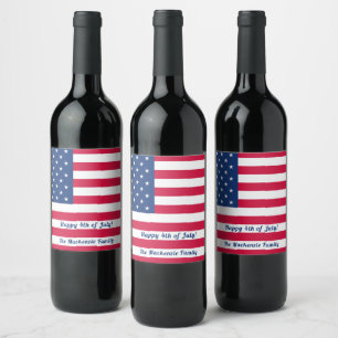 Glück 4. Juli   Personalisierte amerikanische Flag Weinetikett