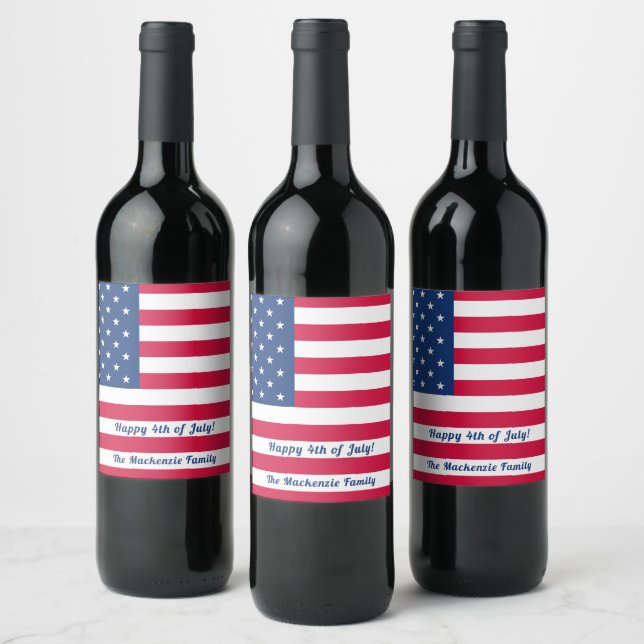 Glück 4. Juli | Personalisierte amerikanische Flag Weinetikett (Flaschen)