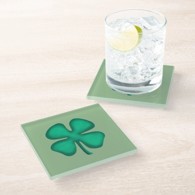 Glück 4 Leaf Irish Clou grünes Glas Untersetzer (Schrägansicht)