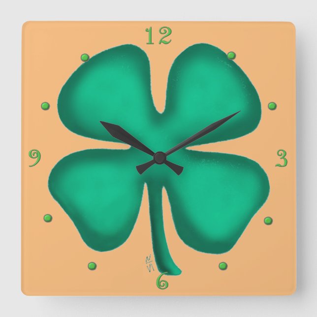 Glück 4 Leaf Irish Kleber an einer quadratischen W Quadratische Wanduhr (Vorderseite)