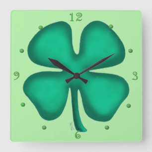 Glück 4 Leaf Irish Klee grüne Wand Uhr