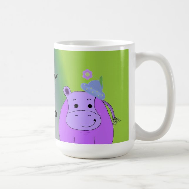 Glück als Hippo - Lila Hippopotamus Kaffeetasse (Rechts)