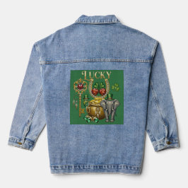 Glück anziehende goldene Charms und Kirsche Jeansjacke