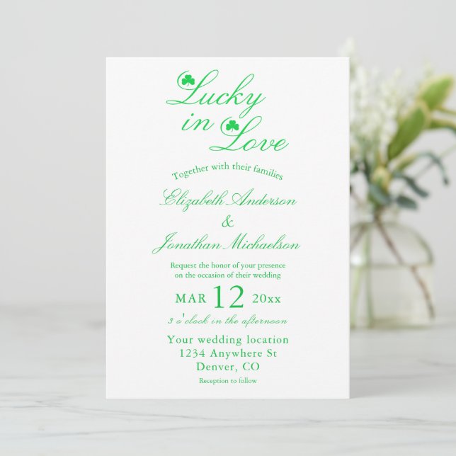 Glück bei Liebe Hochzeit Einladung (Stehend Vorderseite)