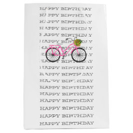 GLÜCK BIRTHDAY Preppy Pink Bicycle Summer Fun Mittlere Geschenktüte