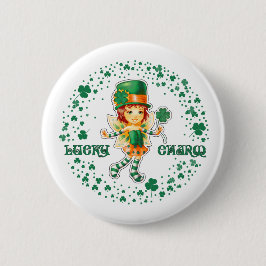 Glück Charm. Fairy Irish Girl St. Patrick's Day Button