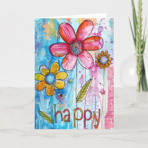 *~**~ GLÜCK Doodle farbenfrohe whimsical Blume Dankeskarte