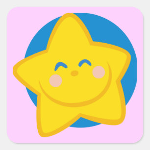 GLÜCK GOLDEN STAR CARTOON BLUE YELLOW QUADRATISCHER AUFKLEBER