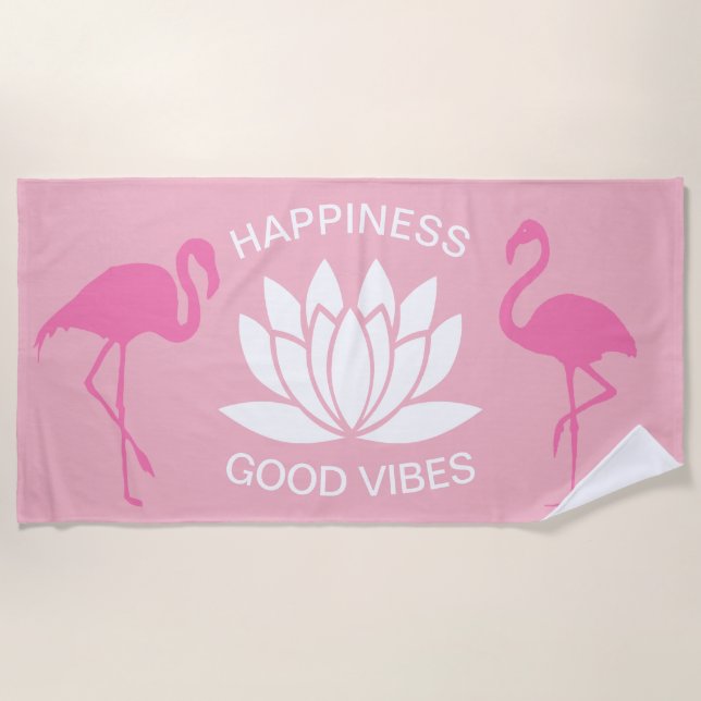 Glück gut Vibes Pink Flamingo Strandtuch (Vorderseite)