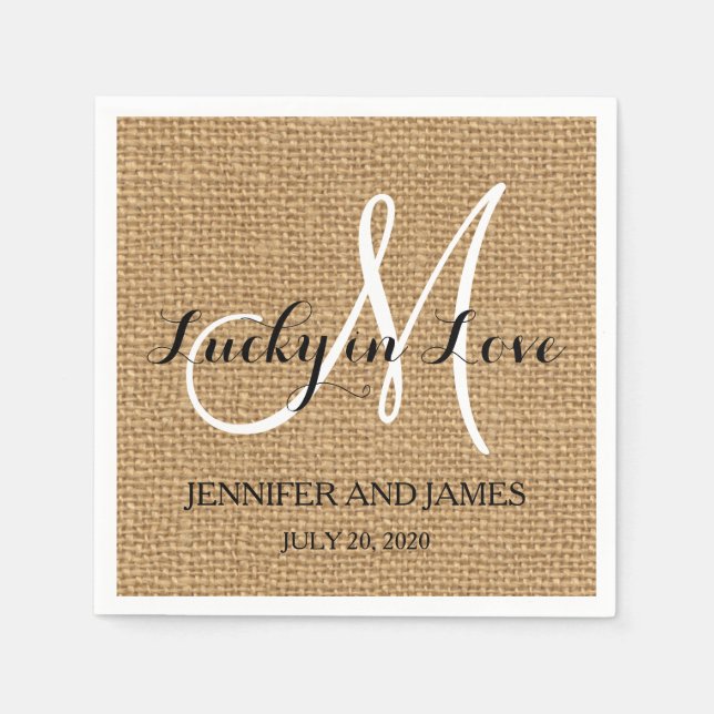 Glück in der Liebe Burlap Hochzeitspapier Napkins Serviette (Vorderseite)